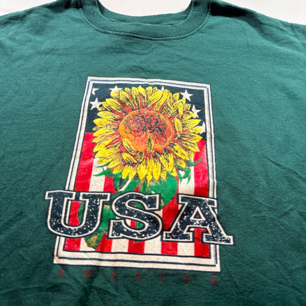 Trends USA Sunflower Graphic Sweatshirt Mens XL Green Vintage Made in USA Crew